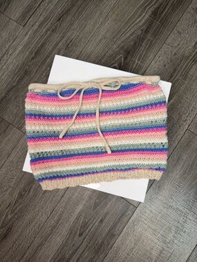 Hollister Cream, Pink, Blue & Green Crocheted Stripe Skirt
